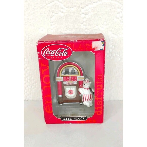 Coca Cola Mini Clock Polar Bear Soda Jerk Juke Box 2002 Needs Battery - Picture 1 of 16